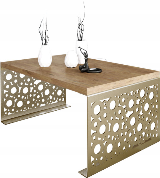 Stolik kawowy Koła Nowoczesna Ława Loft Metal Złoty+Dąb Lancelot 917151