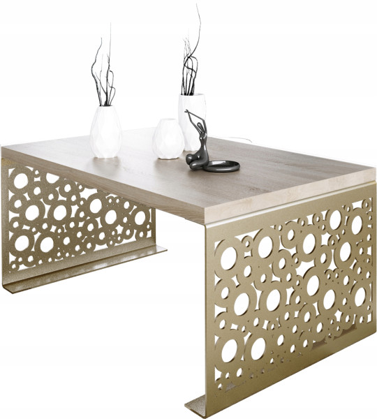Stolik kawowy Koła Nowoczesna Ława Loft Metal Złoty+Dąb Sonoma 917110
