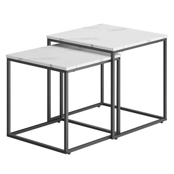 Stolik kawowy kwadrat 2szt - marmur / nogi czarne 250293