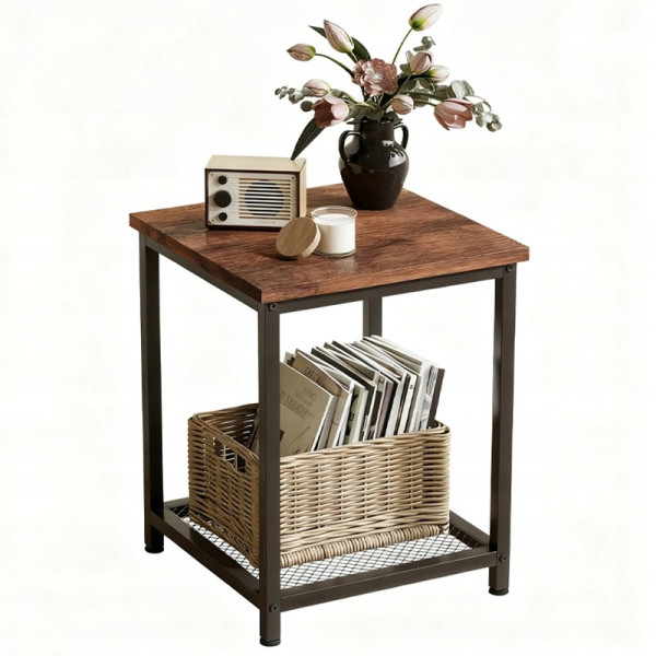 Stolik kawowy kwadratowy pomocniczy z półką retro vintage loft 55 cm 811868