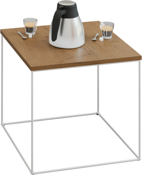 Stolik Kawowy Kwadratowy Z Drutu Loft Industrial Biały Mat+Dąb Lancelot 913632