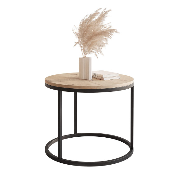 Stolik kawowy LAVO 50 cm na czarnym stelażu z blatem w kolorze dąb artisan 712875