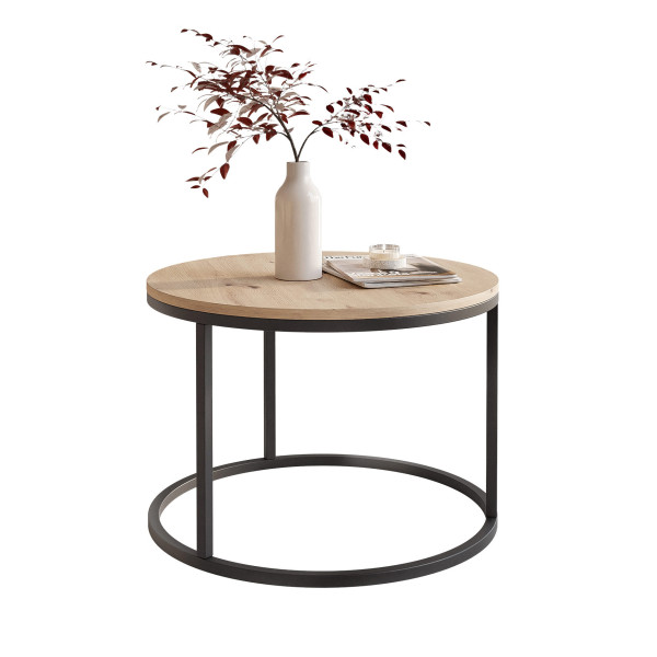 Stolik kawowy LAVO 60 cm na czarnym stelażu z blatem w kolorze dąb artisan 711058