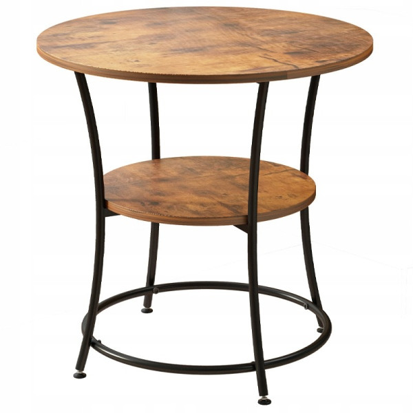 Stolik kawowy ława industrialny okrągły do salonu z półką brąz loft 55 cm 770277