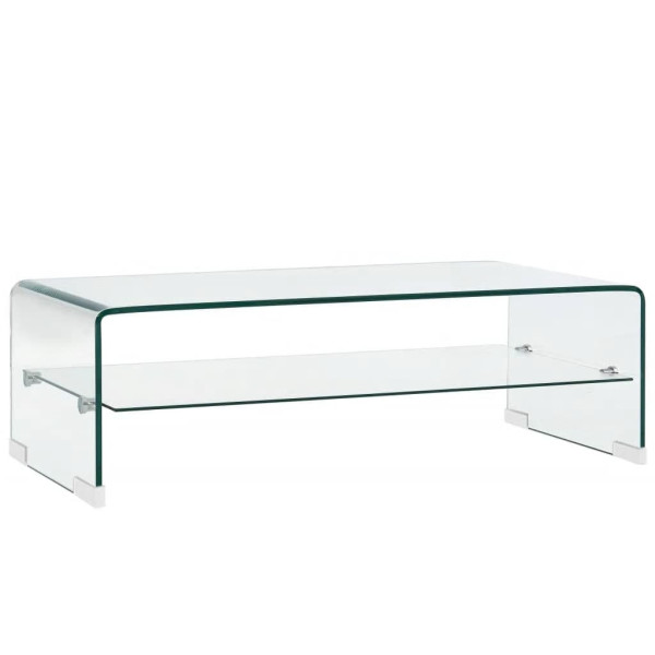 Stolik Kawowy Ława Stół Bezbarwny Szklany 98x45x31 Półka Do Salonu 729761