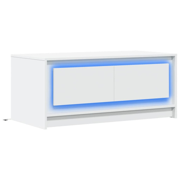 Stolik Kawowy Ława Stół Biały 100x50x43.5 Szuflady Oświetlenie Led 731721