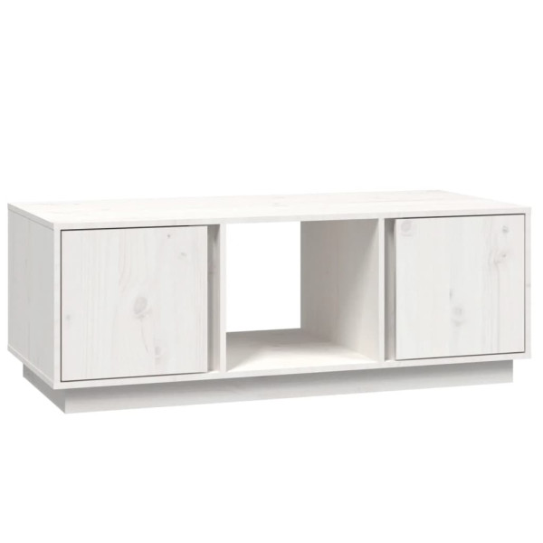 Stolik Kawowy Ława Stół Biały Drewniany 110x50x40 Szafka Drzwiczki 735407