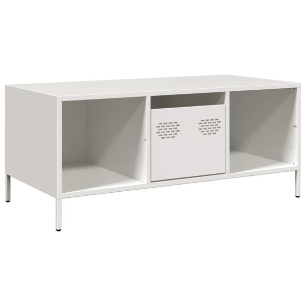 Stolik Kawowy Ława Stół Biały Metalowy 101.5x50x43.5 Szuflady Drzwiczki 736272