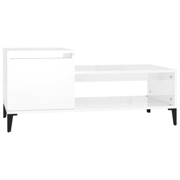 Stolik Kawowy Ława Stół Biały Połysk 100x50x45 Szuflady Drzwiczki 735917