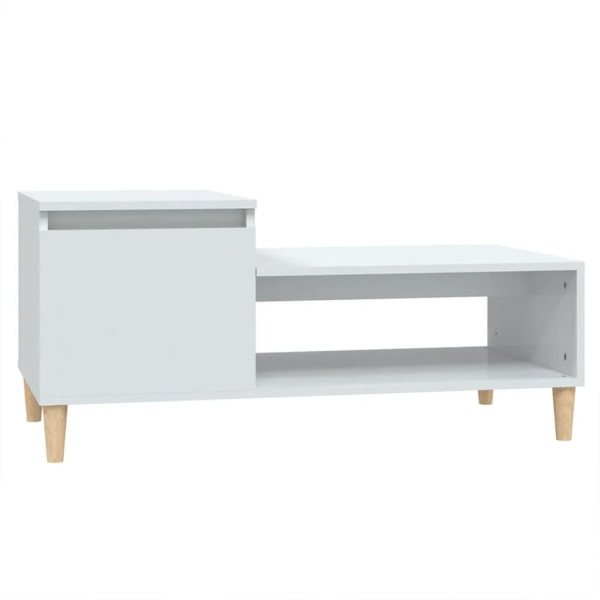 Stolik Kawowy Ława Stół Biały Połysk 100x50x45 Szuflady Drzwiczki 735291