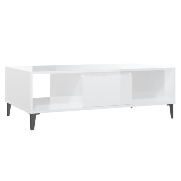 Stolik Kawowy Ława Stół Biały Połysk 103.5x60x35 Półka Drzwiczki Do Salonu 730227