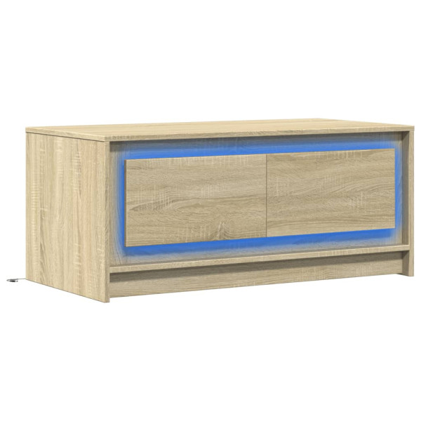 Stolik Kawowy Ława Stół Brąz 100x50x43.5 Oświetlenie Led Do Salonu 731824