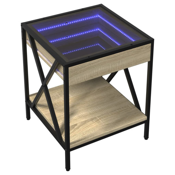 Stolik Kawowy Ława Stół Brązowy 40x40x49 Oświetlenie Led Do Salonu 729844