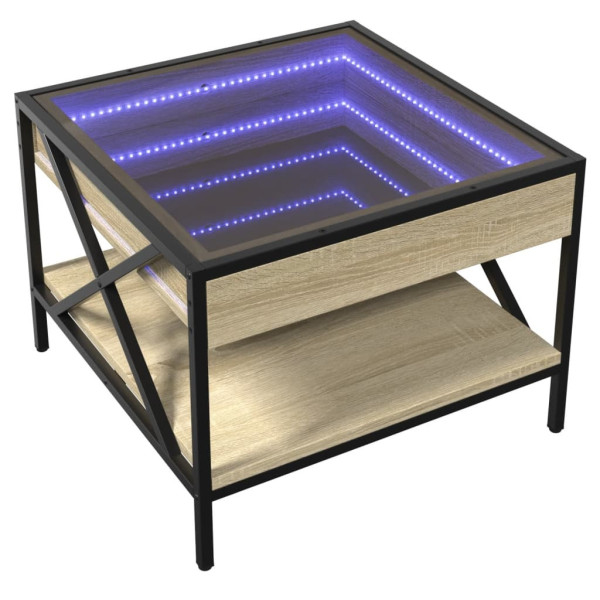 Stolik Kawowy Ława Stół Brązowy 50x50x38 Oświetlenie Led Do Salonu 729833
