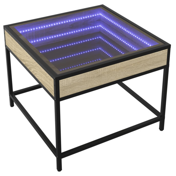 Stolik Kawowy Ława Stół Brązowy 50x50x41 Oświetlenie Led Do Salonu 736010