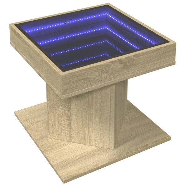 Stolik Kawowy Ława Stół Brązowy 50x50x45 Oświetlenie Led Do Salonu 736012
