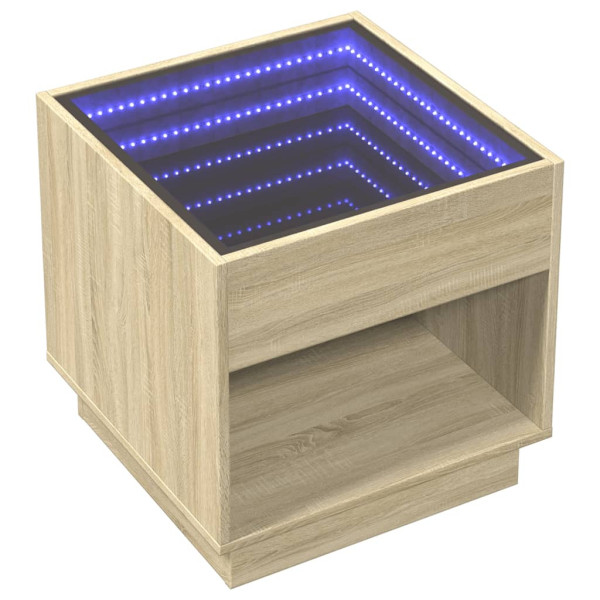 Stolik Kawowy Ława Stół Brązowy 50x50x50 Oświetlenie Led Do Salonu 735649