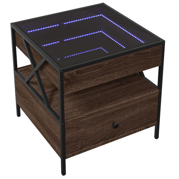 Stolik Kawowy Ława Stół Brązowy 50x50x51 Oświetlenie Led Do Salonu 735657