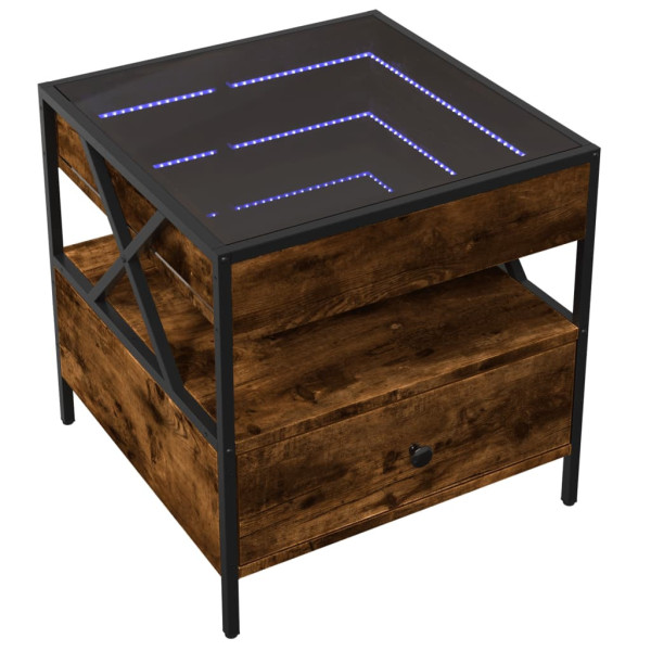 Stolik Kawowy Ława Stół Brązowy 50x50x51 Oświetlenie Led Do Salonu 736007