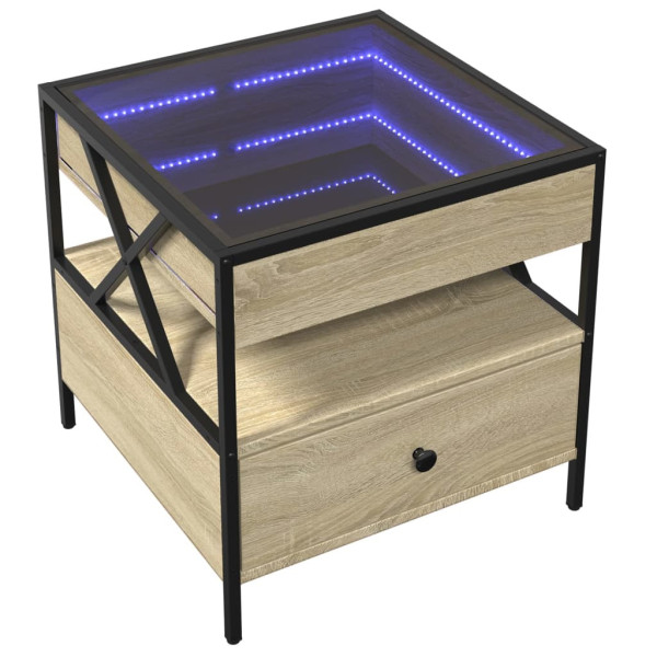 Stolik Kawowy Ława Stół Brązowy 50x50x51 Oświetlenie Led Do Salonu 735300