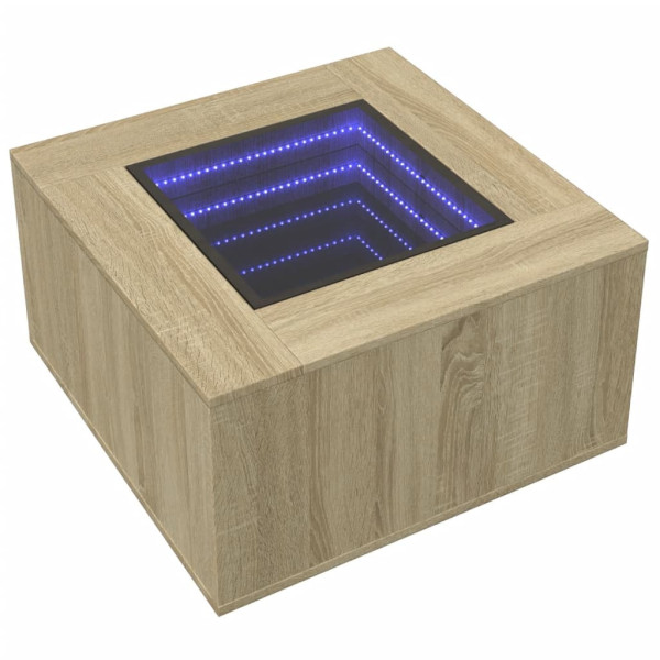 Stolik Kawowy Ława Stół Brązowy 60x60x40 Oświetlenie Led Do Salonu 729827