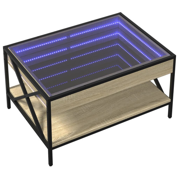 Stolik Kawowy Ława Stół Brązowy 70x50x38 Oświetlenie Led Do Salonu 729829
