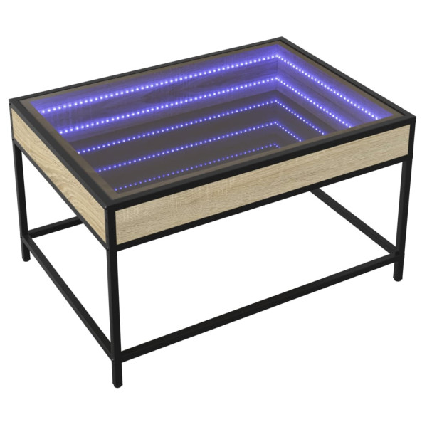 Stolik Kawowy Ława Stół Brązowy 70x50x41 Oświetlenie Led Do Salonu 736016
