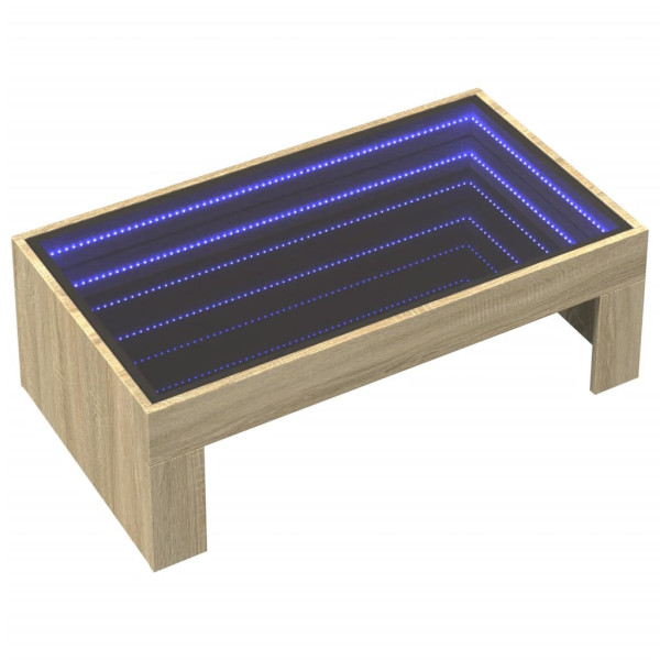 Stolik Kawowy Ława Stół Brązowy 90x50x30 Oświetlenie Led Do Salonu 735260