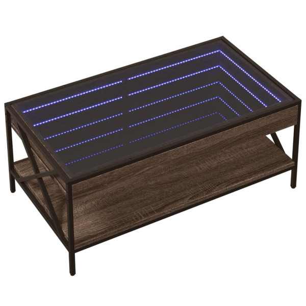 Stolik Kawowy Ława Stół Brązowy 90x50x38 Oświetlenie Led Do Salonu 729789