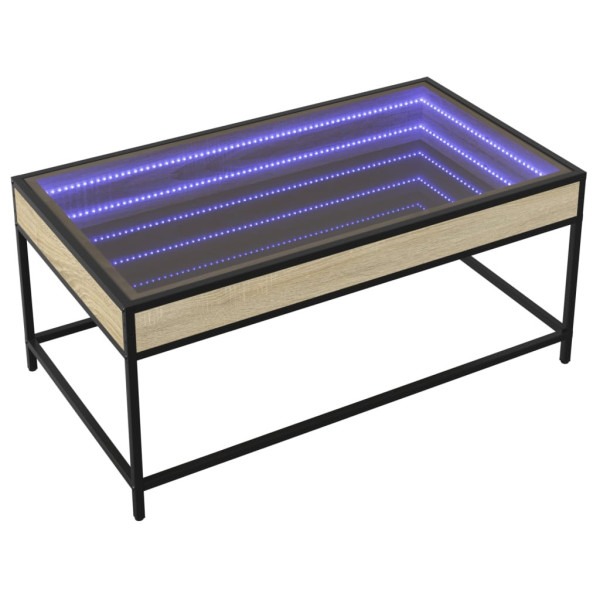 Stolik Kawowy Ława Stół Brązowy 90x50x41 Oświetlenie Led Do Salonu 736302