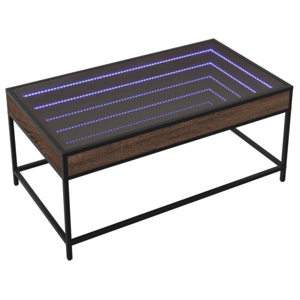 Stolik Kawowy Ława Stół Brązowy 90x50x41 Oświetlenie Led Do Salonu 735722