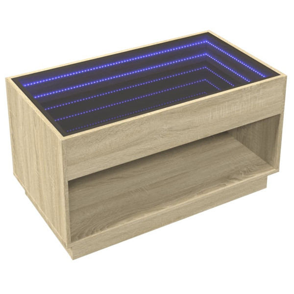 Stolik Kawowy Ława Stół Brązowy 90x50x50 Oświetlenie Led Do Salonu 735287