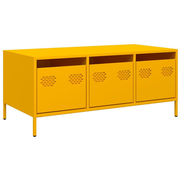 Stolik Kawowy Ława Stół Musztardowy Metalowy 101.5x50x43.5 Szuflady 736135