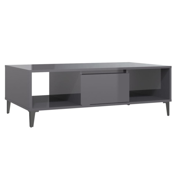 Stolik Kawowy Ława Stół Szary Połysk 103.5x60x35 Półka Drzwiczki Do Salonu 730206