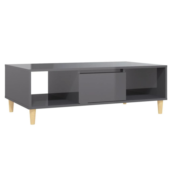 Stolik Kawowy Ława Stół Szary Połysk 103.5x60x35 Półka Drzwiczki Do Salonu 730011