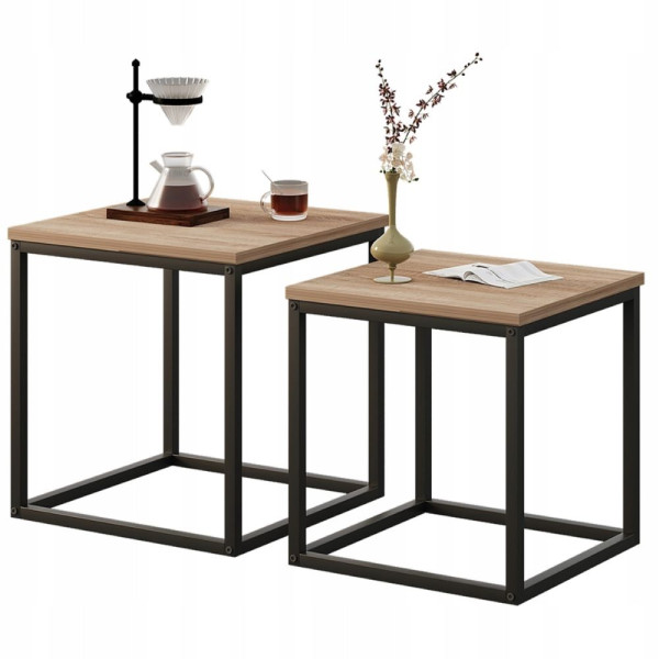 Stolik kawowy ława stół zestaw stolików 2w1 loft industrial jasny brąz 50cm 955596