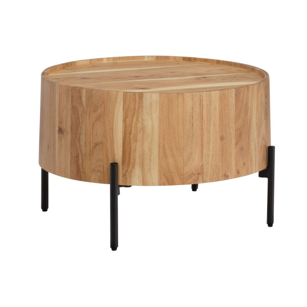 Stolik Kawowy Lite Drewno Akacja Metal 60x60x41 cm Nowoczesny Salon 714135