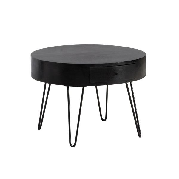 Stolik Kawowy Mango Metal 60x60x43 cm Okrągły z Szufladą do Salonu 714124