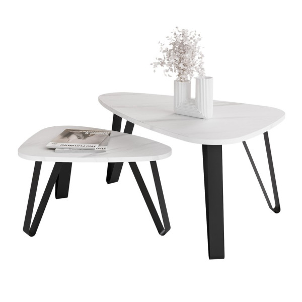 Stolik kawowy NOA 2w1 - marmur bianco/czarne nogi 1002065