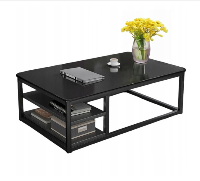 Stolik kawowy nowoczesny ława z półkami pokój salon duży czarny loft 120 cm 812827