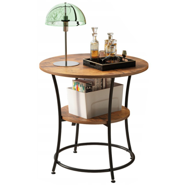 Stolik kawowy okrągły do salonu z półką brąz loft 55 cm 736920