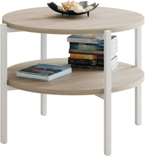 Stolik kawowy okrągły loft z półką 55x55x46 cm metalowy biały 996269