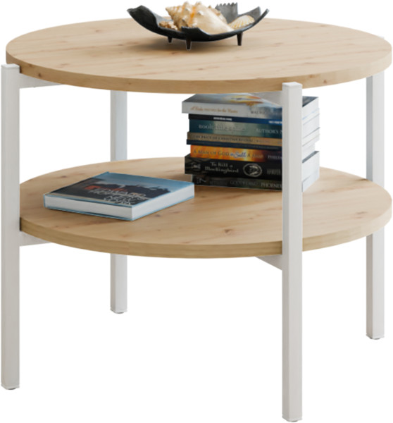 Stolik kawowy okrągły loft z półką 55x55x46 cm metalowy biały 996274