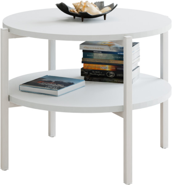 Stolik kawowy okrągły loft z półką 55x55x46 cm metalowy biały 996279