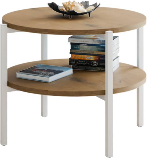 Stolik kawowy okrągły loft z półką 55x55x46 cm metalowy biały 996281