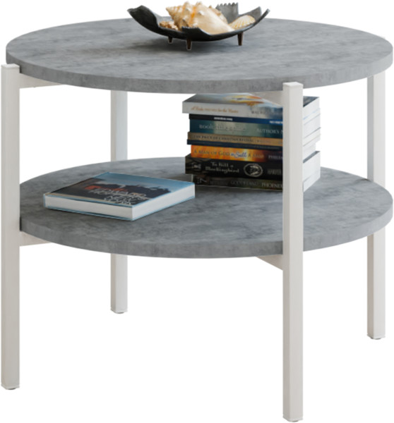 Stolik kawowy okrągły loft z półką 55x55x46 cm metalowy biały 996284