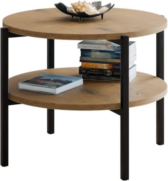 Stolik kawowy okrągły loft z półką 55x55x46 cm metalowy czarny 996272