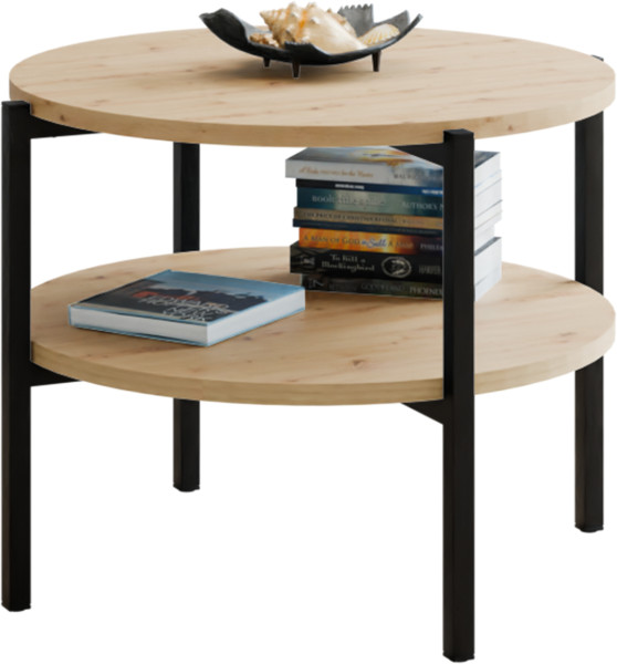 Stolik kawowy okrągły loft z półką 55x55x46 cm metalowy czarny 996289