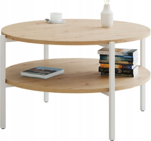 Stolik kawowy okrągły loft z półką 75x75x46 cm metalowy biały 993819