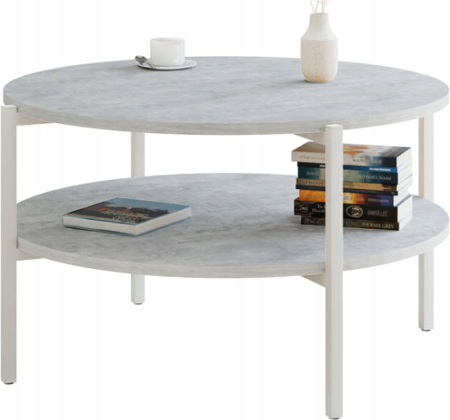 Stolik kawowy okrągły loft z półką 75x75x46 cm metalowy biały 993848
